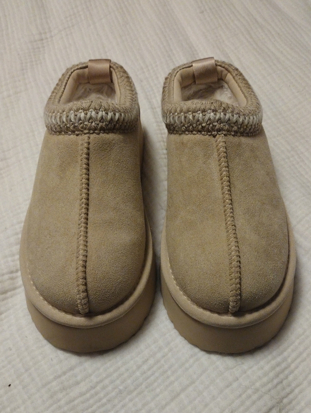 Cozy Slip-On Suede Mules in Light Tan